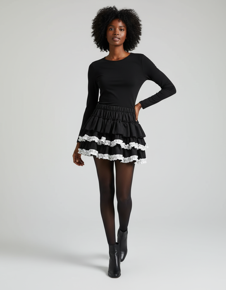 Jupe Patineuse À Volants Blancs Chic