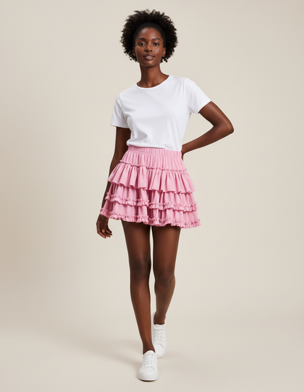 Jupe Patineuse Rose À Volants Fluide