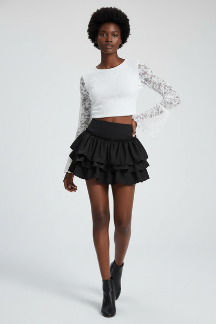 Jupe Patineuse Noire Volants Chic