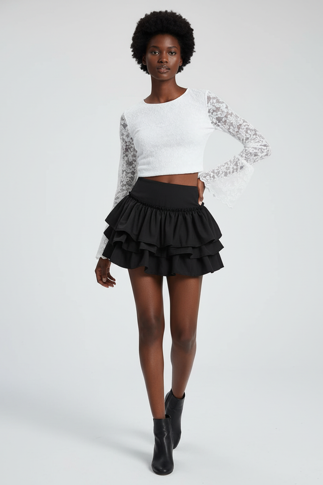 Jupe Patineuse Noire Volants Chic