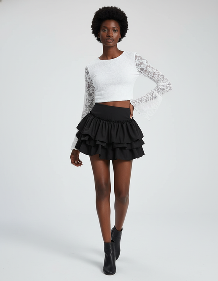 Jupe Patineuse Noire Volants Chic