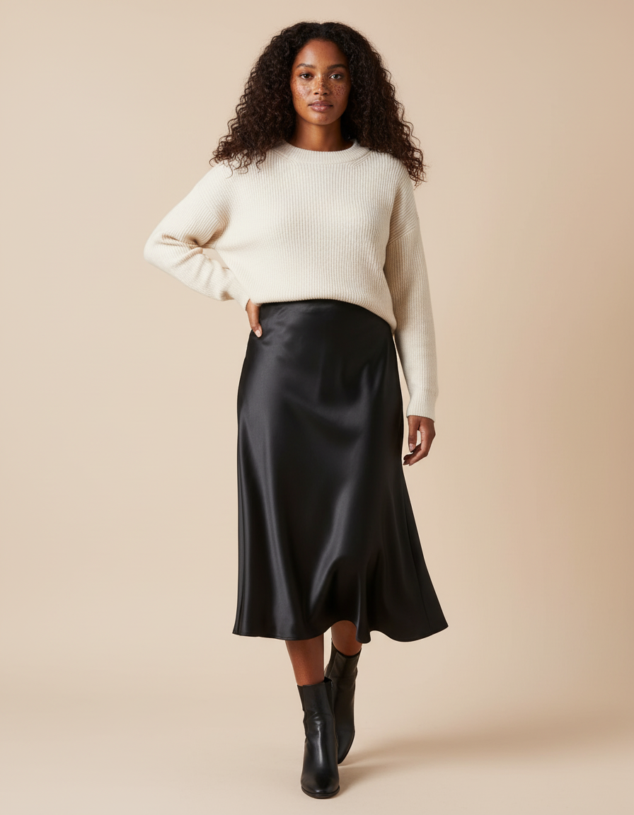 Jupe Patineuse Noire Satinée Élégante