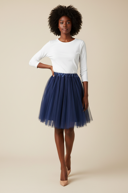 Jupe Patineuse Tulle Bleu Marine Fluide