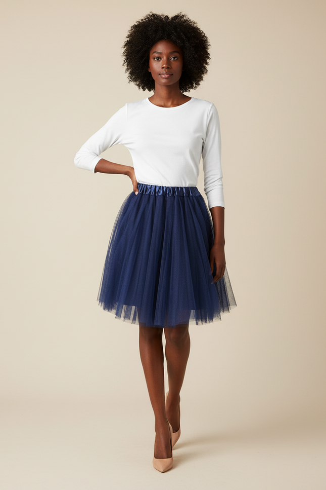 Jupe Patineuse Tulle Bleu Marine Fluide