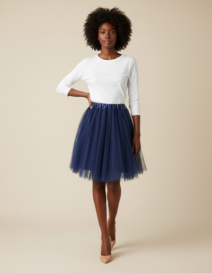 Jupe Patineuse Tulle Bleu Marine Fluide