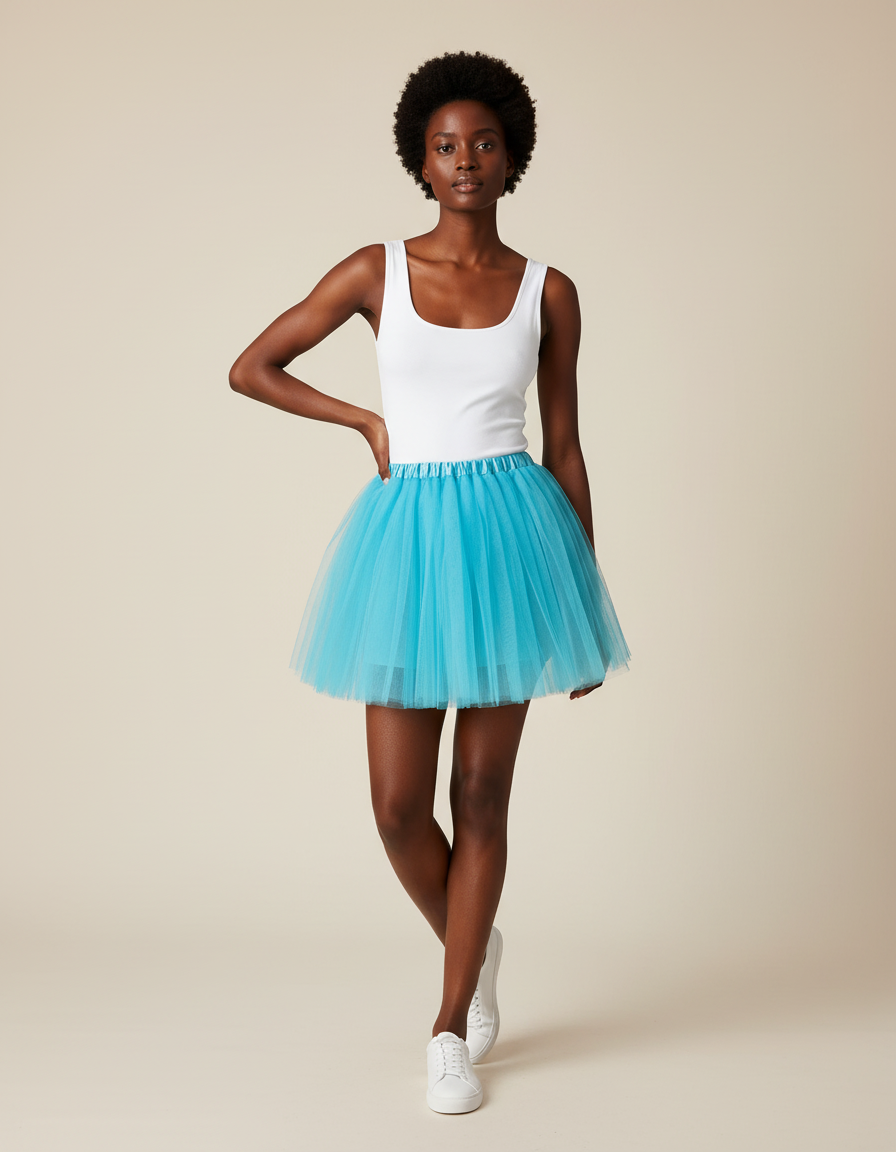 Jupe Patineuse Tulle Bleu Turquoise Fluide