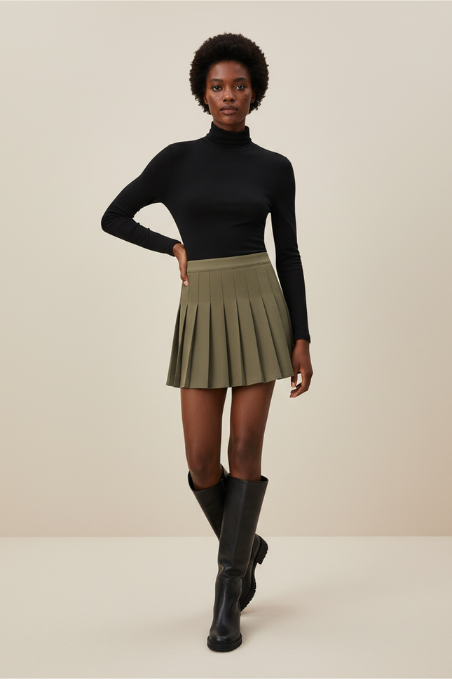 Jupe Patineuse Verte Plissée Chic