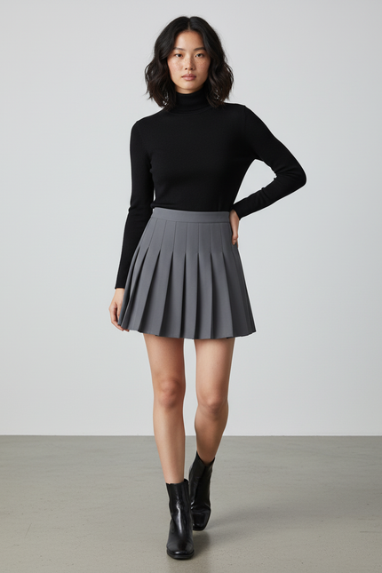 Jupe Patineuse Grise Plissée Chic Sobre