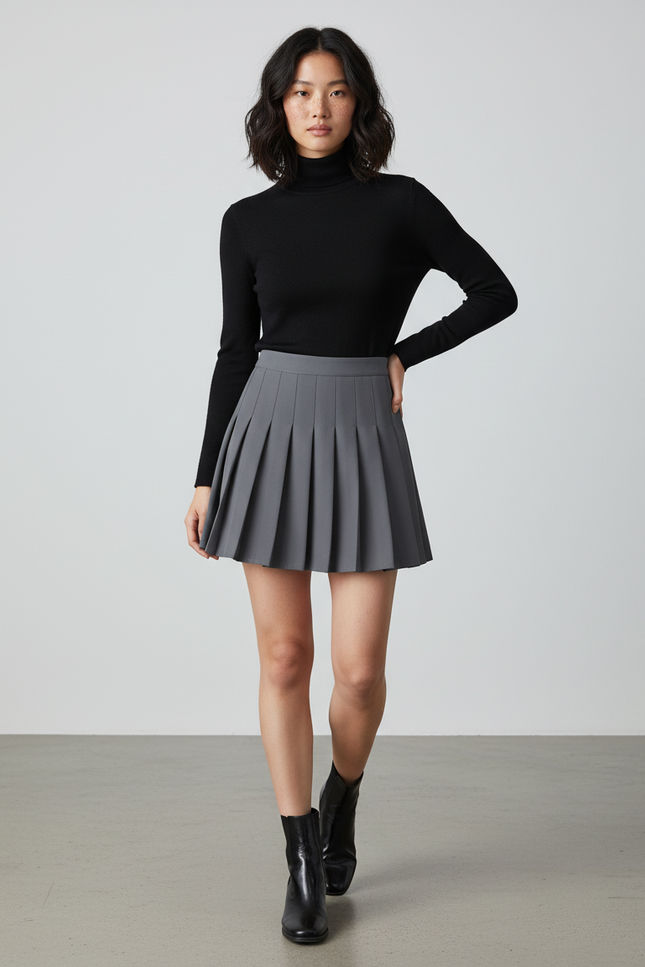 Jupe Patineuse Grise Plissée Chic Sobre