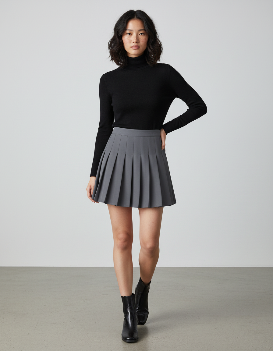 Jupe Patineuse Grise Plissée Chic Sobre