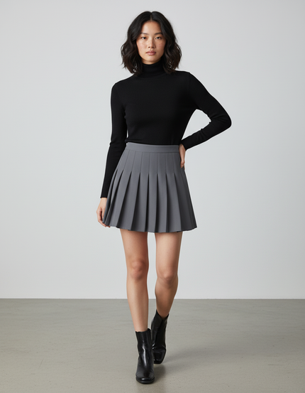 Jupe Patineuse Grise Plissée Chic Sobre