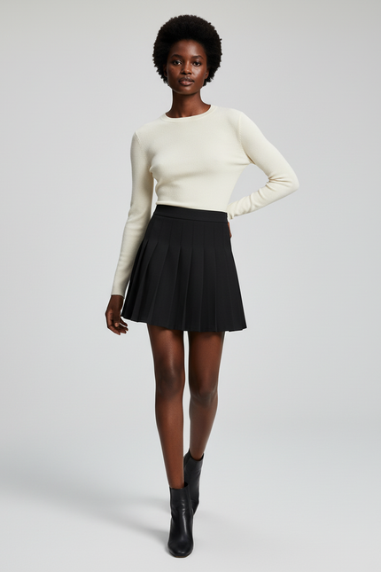 Jupe Patineuse Noire Plissée Mini