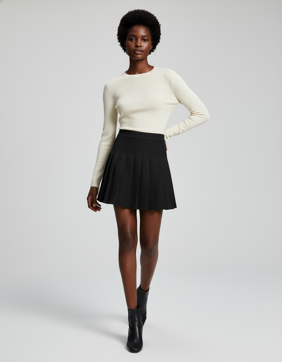 Jupe Patineuse Noire Plissée Mini