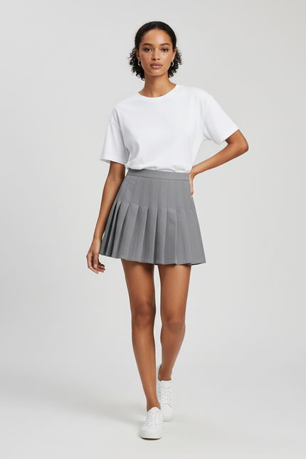 Jupe Patineuse Grise Plissée Décontractée Urbaine