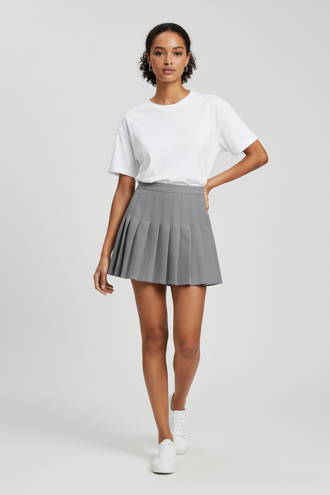 Jupe Patineuse Grise Plissée Décontractée Urbaine