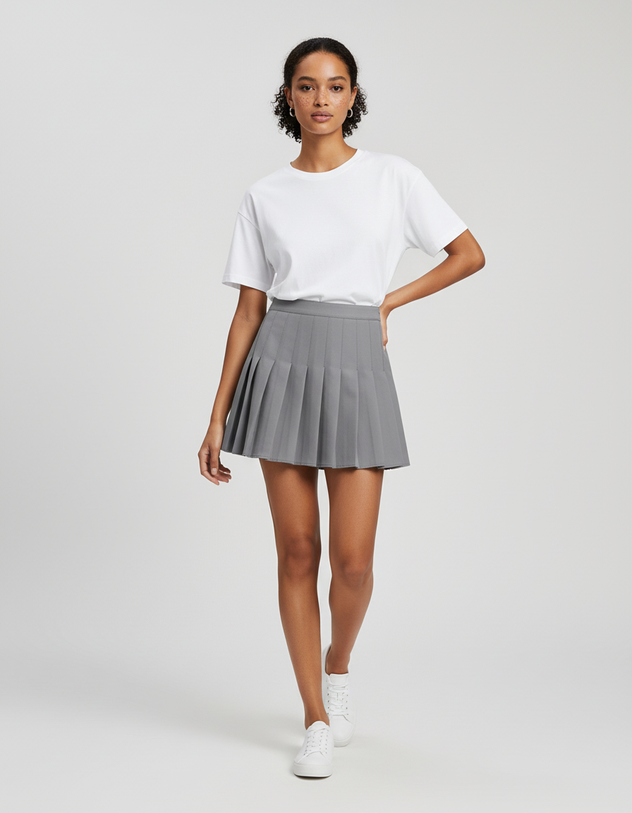Jupe Patineuse Grise Plissée Décontractée Urbaine
