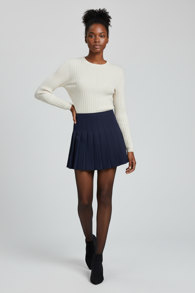 Jupe Patineuse Bleue Marine Plissée Chic Moderne