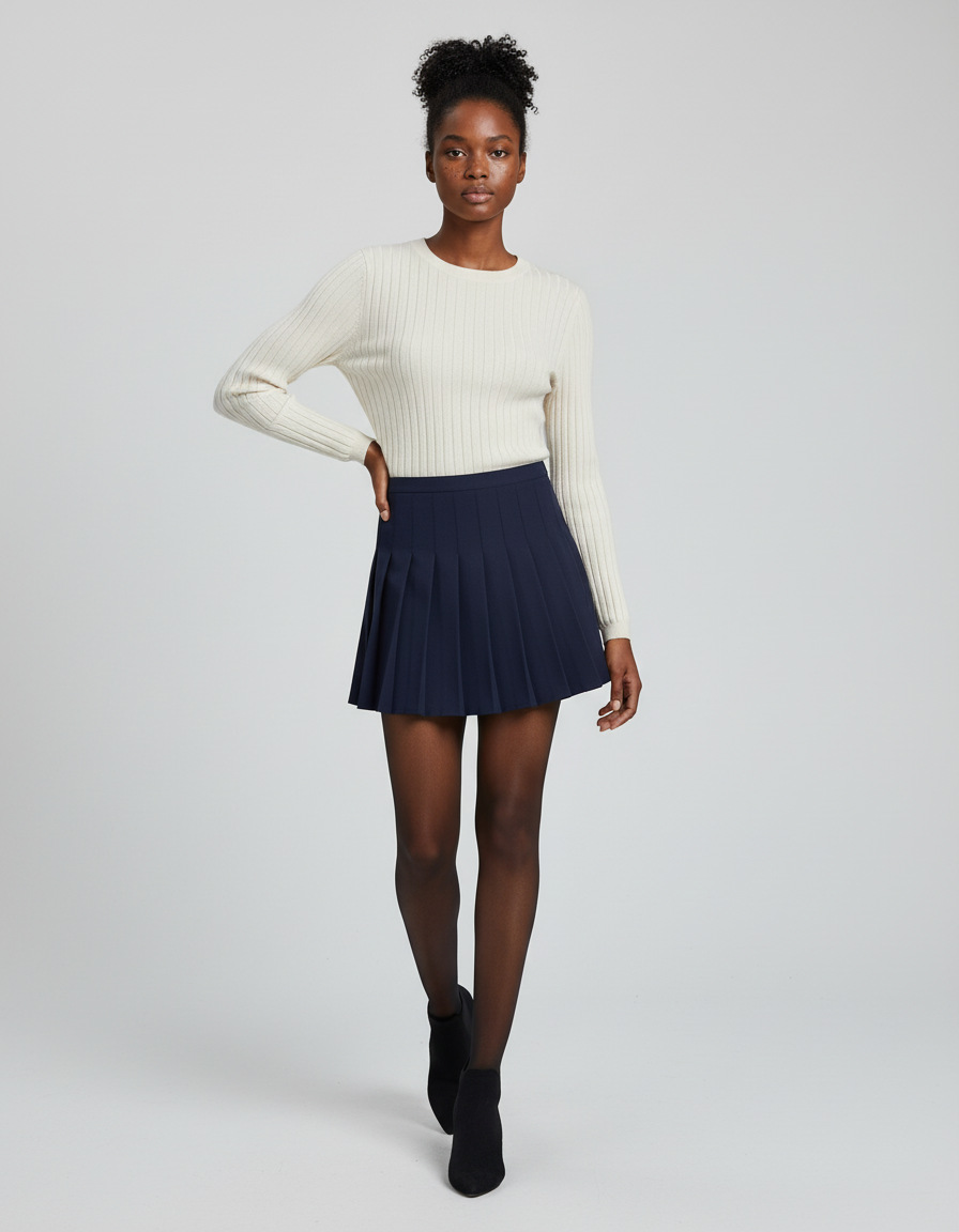 Jupe Patineuse Bleue Marine Plissée Chic Moderne