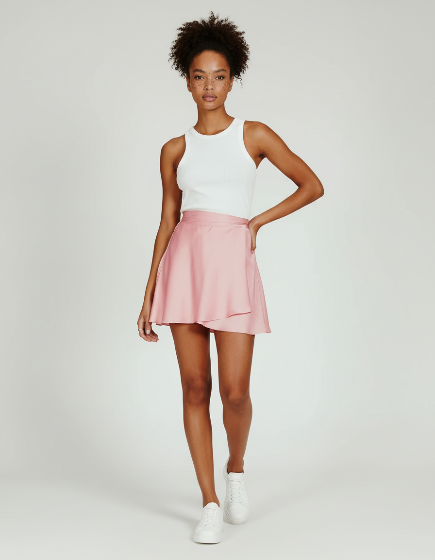 Jupe Patineuse Rose Wrap Fluide