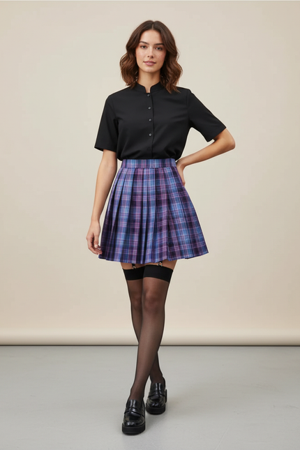 Jupe Patineuse Plaid Plissée Chic Preppy