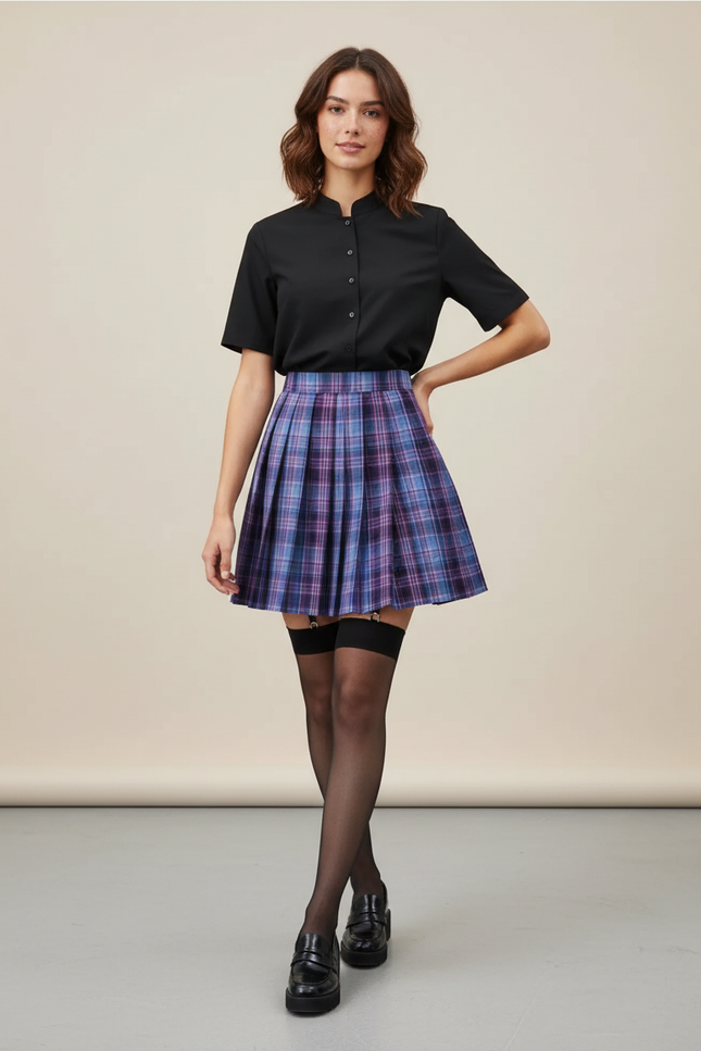 Jupe Patineuse Plaid Plissée Chic Preppy
