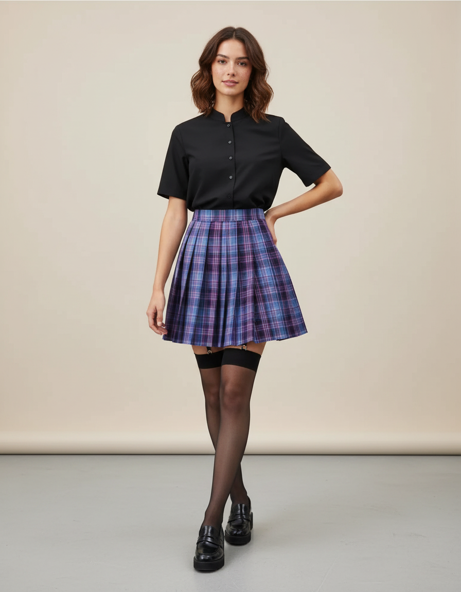 Jupe Patineuse Plaid Plissée Chic Preppy