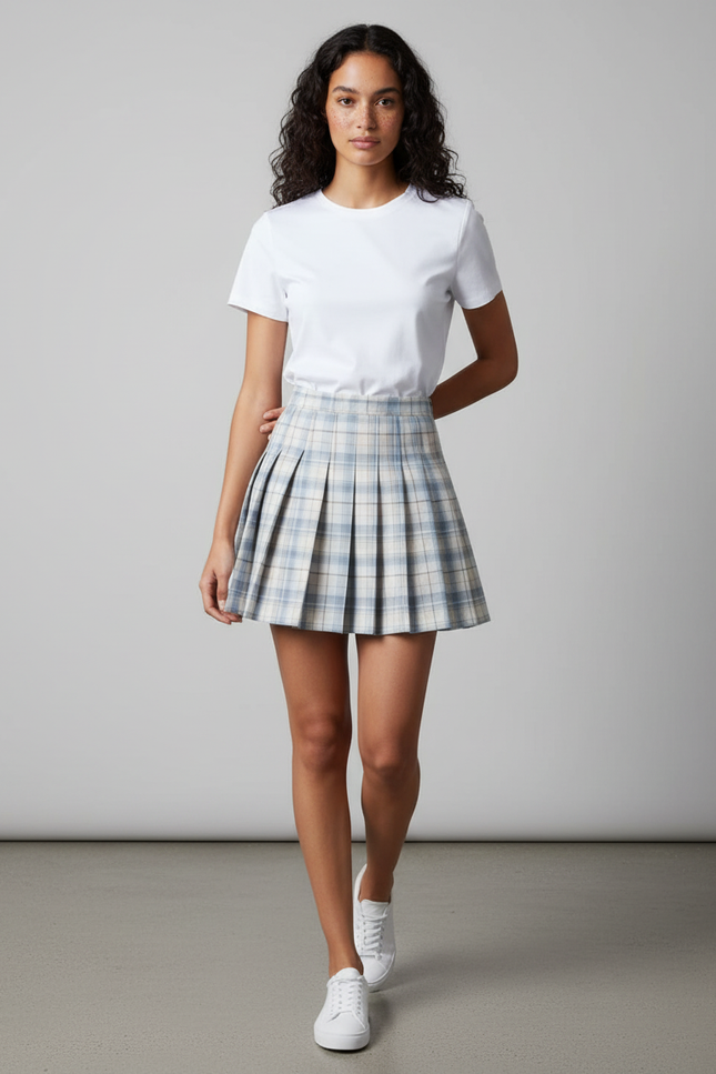 Jupe Patineuse Plaid Plissée