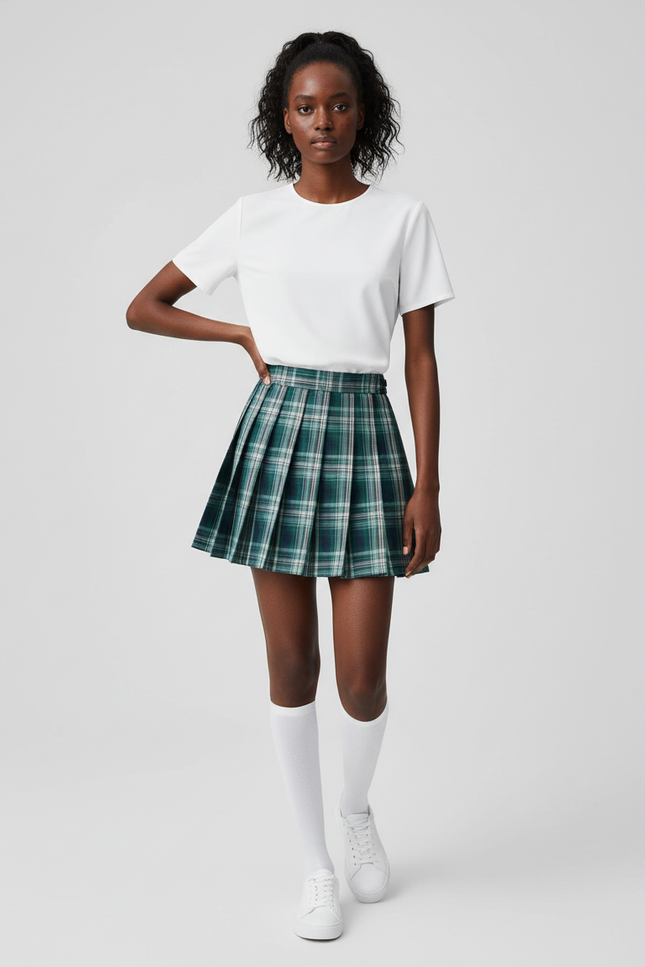 Jupe Patineuse Carreaux Plissée Preppy
