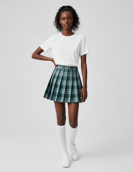 Jupe Patineuse Carreaux Plissée Preppy