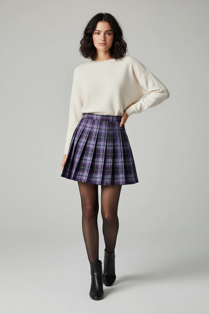 Jupe Patineuse Plissée Écossaise Preppy