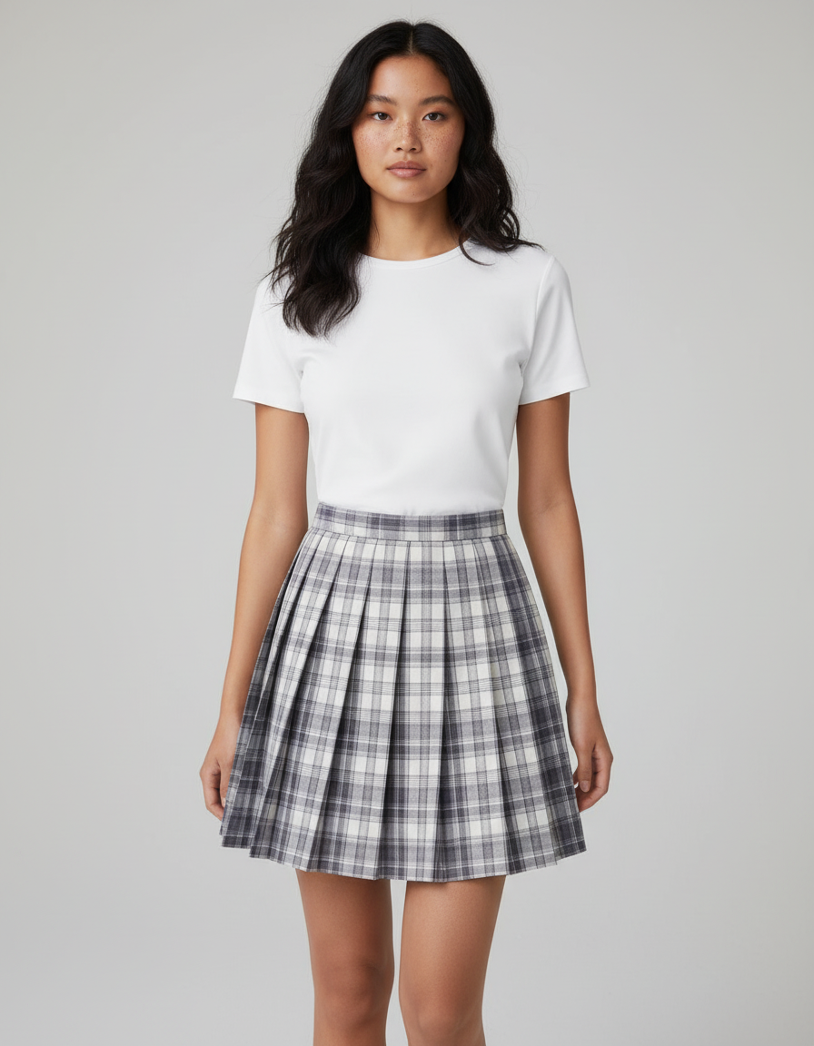 Jupe Patineuse À Carreaux Plissée Preppy