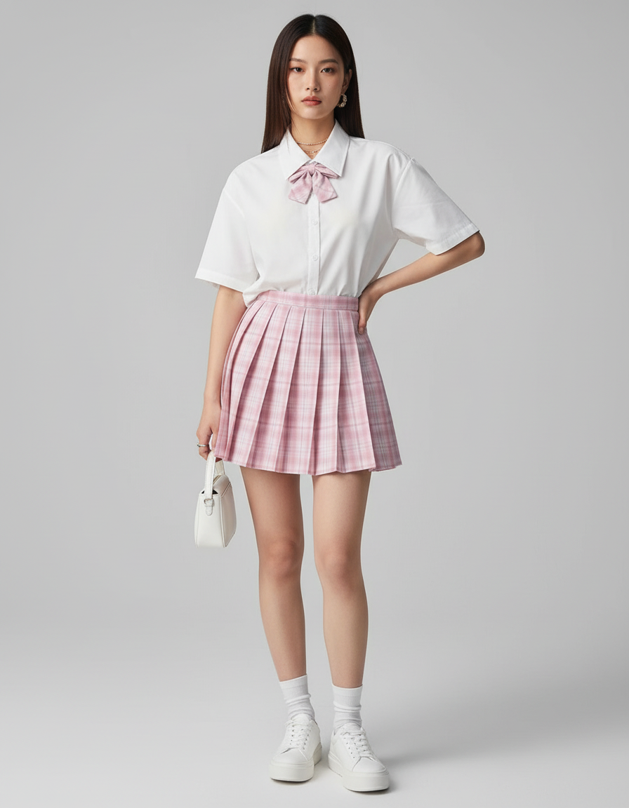 Jupe Patineuse Rose Écossaise Plissée