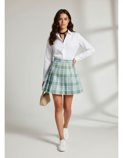 Jupe Patineuse Carreaux Plissée