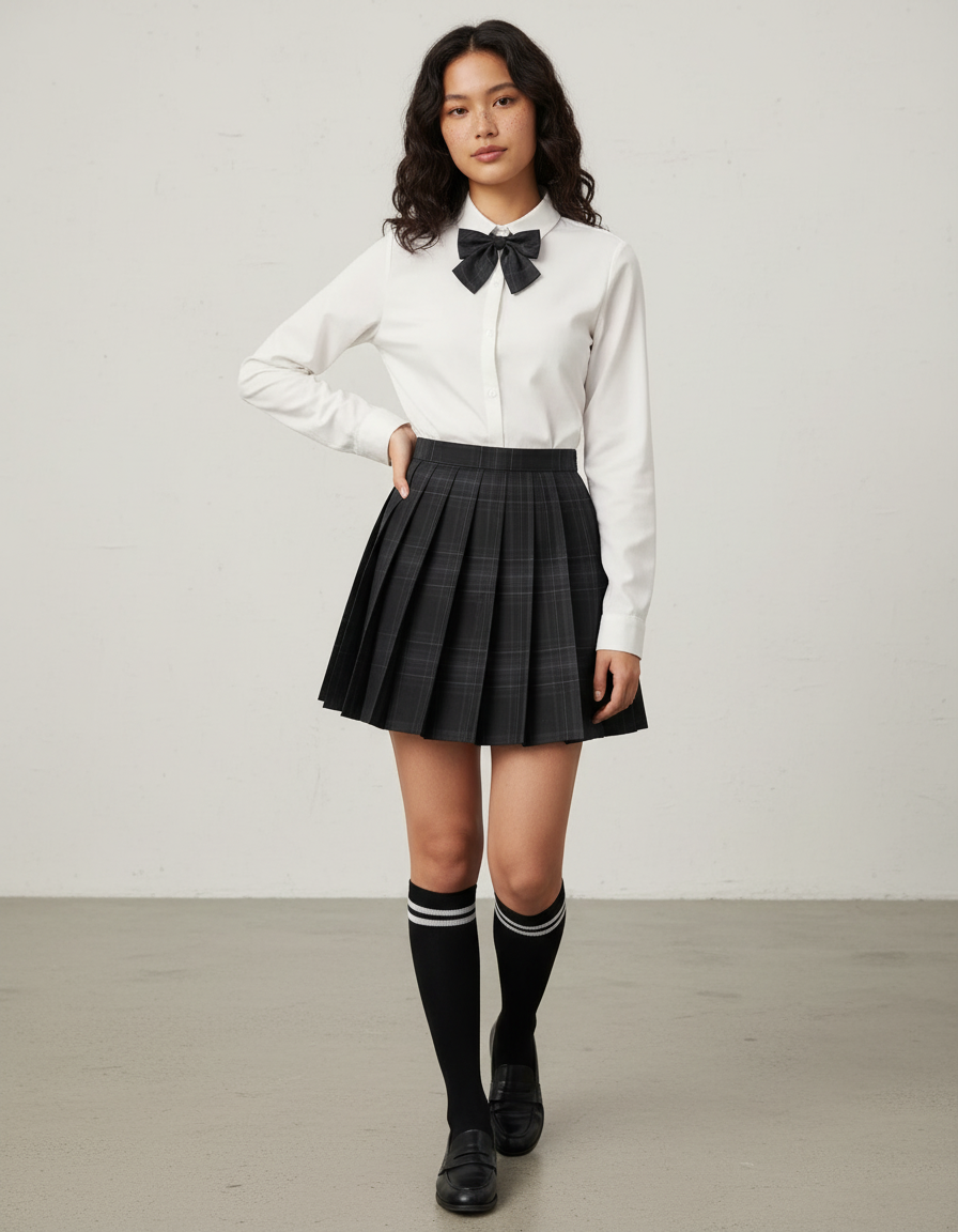 Jupe Patineuse Plaid Plissée Preppy Tendance