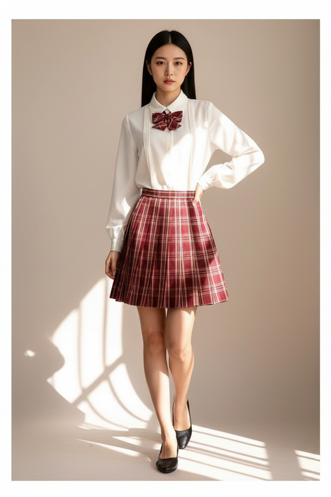 Jupe Patineuse Écossaise Plissée Preppy