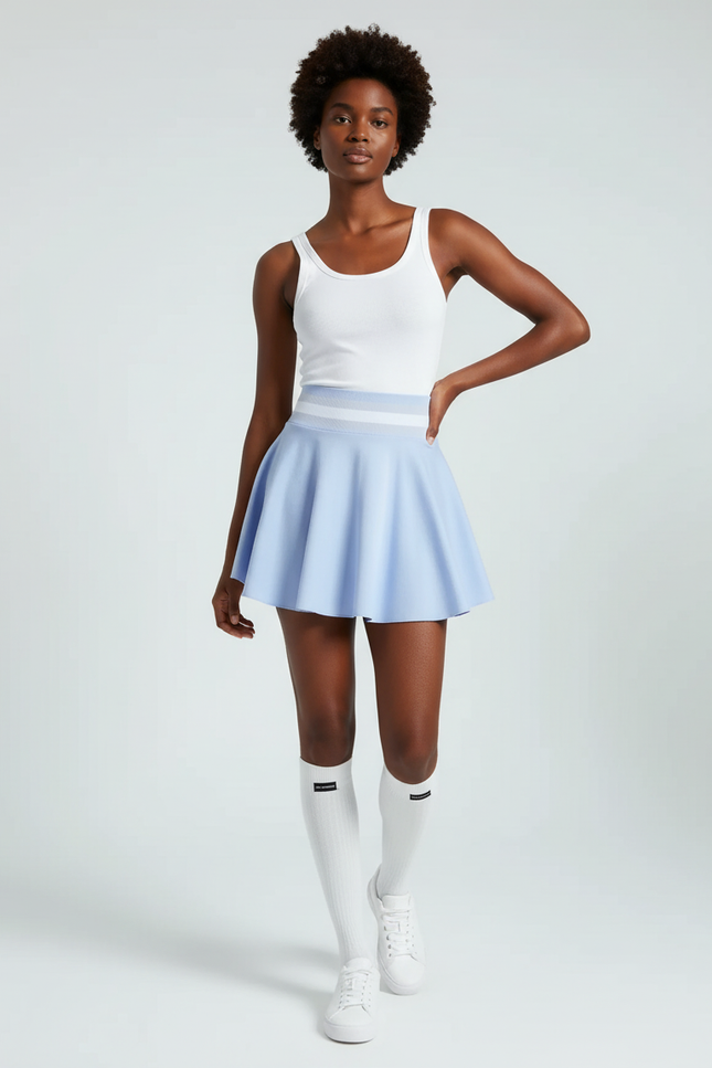 Jupe Patineuse Bleu Clair Taille Haute Fluide