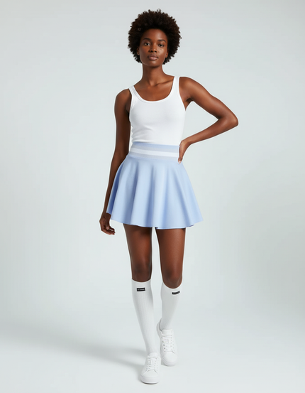 Jupe Patineuse Bleu Clair Taille Haute Fluide