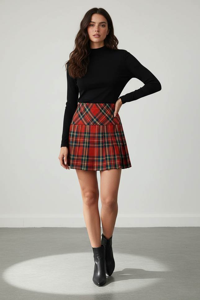 Jupe Patineuse Écossaise Plissée Y2K