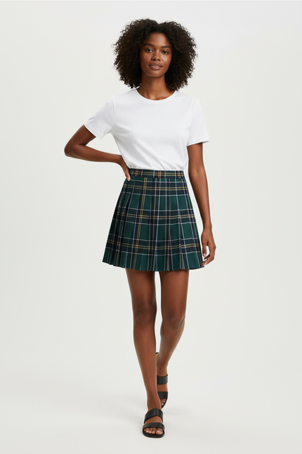 Jupe Patineuse Écossaise Verte Plissée