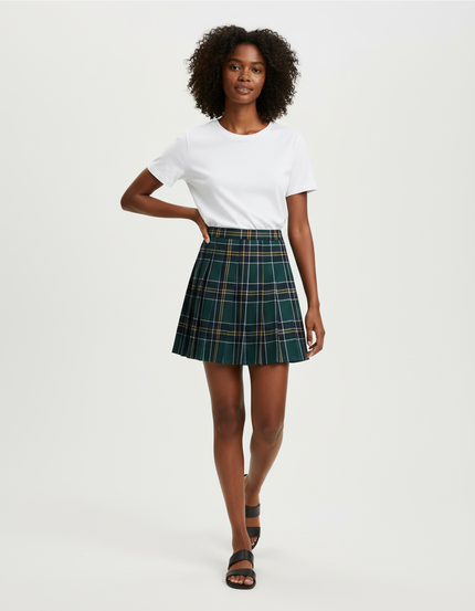 Jupe Patineuse Écossaise Verte Plissée