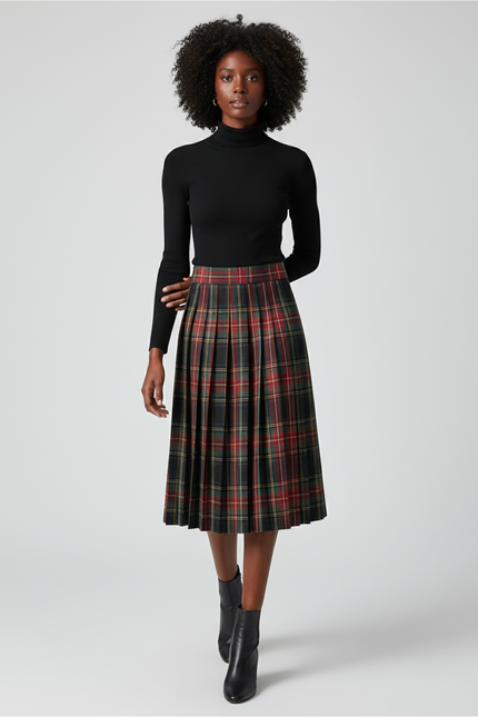 Jupe Patineuse Écossaise Plissée Chic Classique