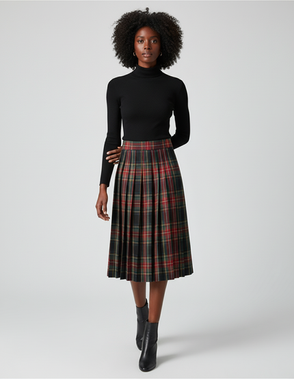Jupe Patineuse Écossaise Plissée Chic Classique