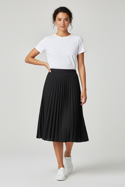 Jupe Patineuse Plissée Noire Élégante
