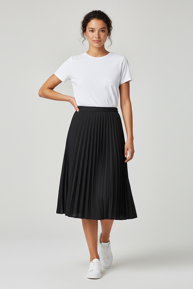 Jupe Patineuse Plissée Noire Élégante