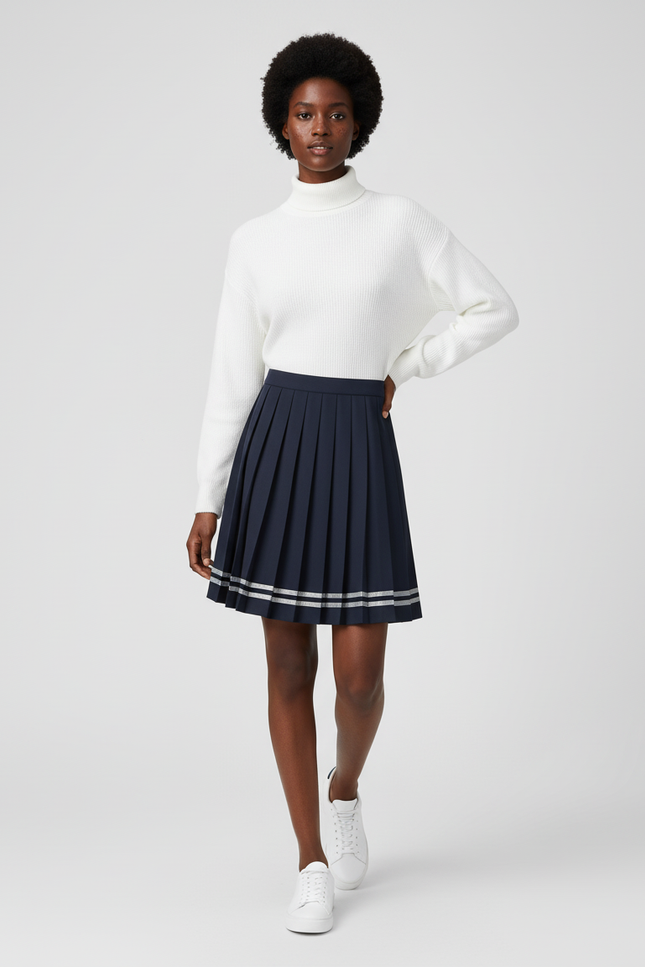 Jupe Patineuse Plissée Bleue Marine Élégante