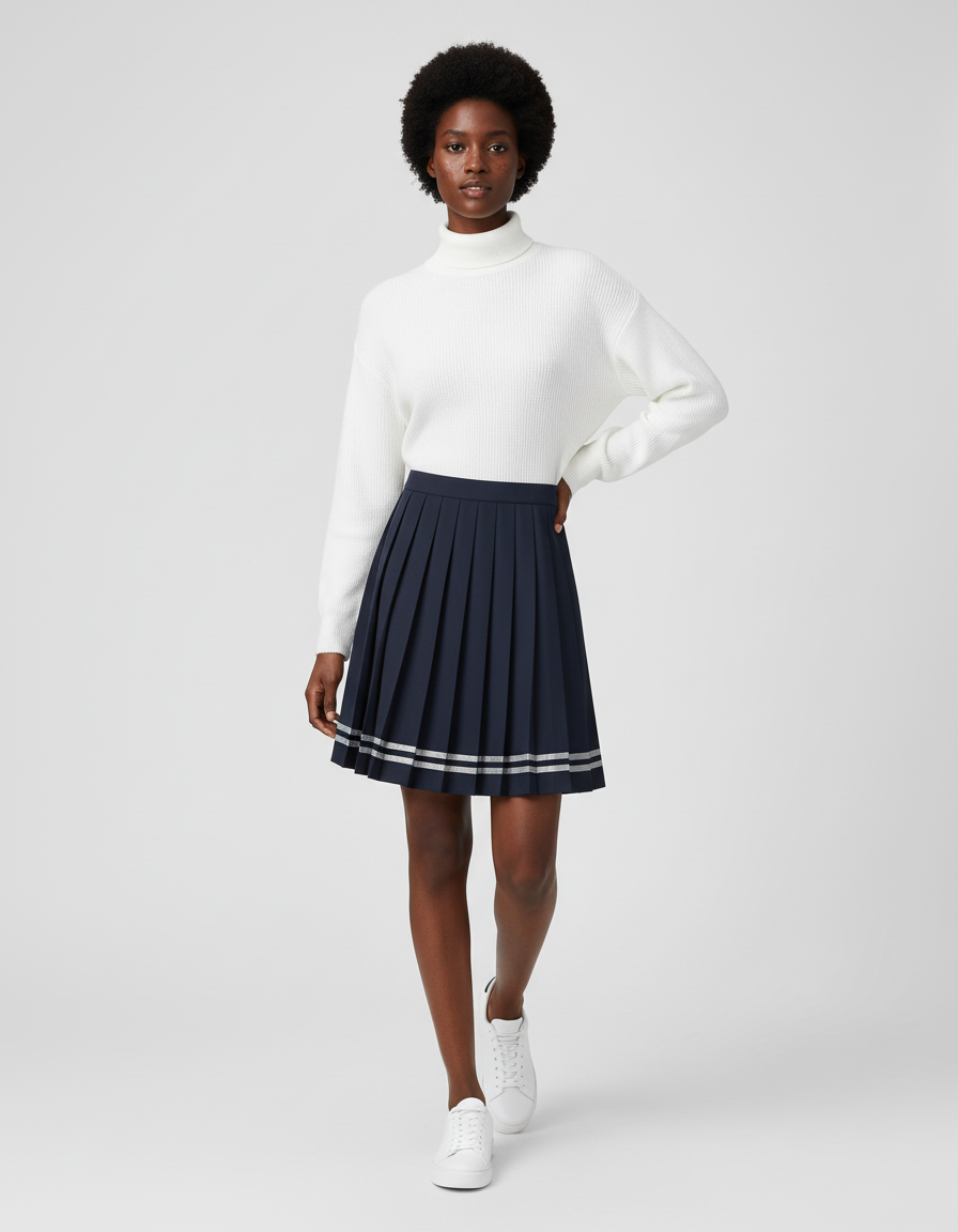 Jupe Patineuse Plissée Bleue Marine Élégante