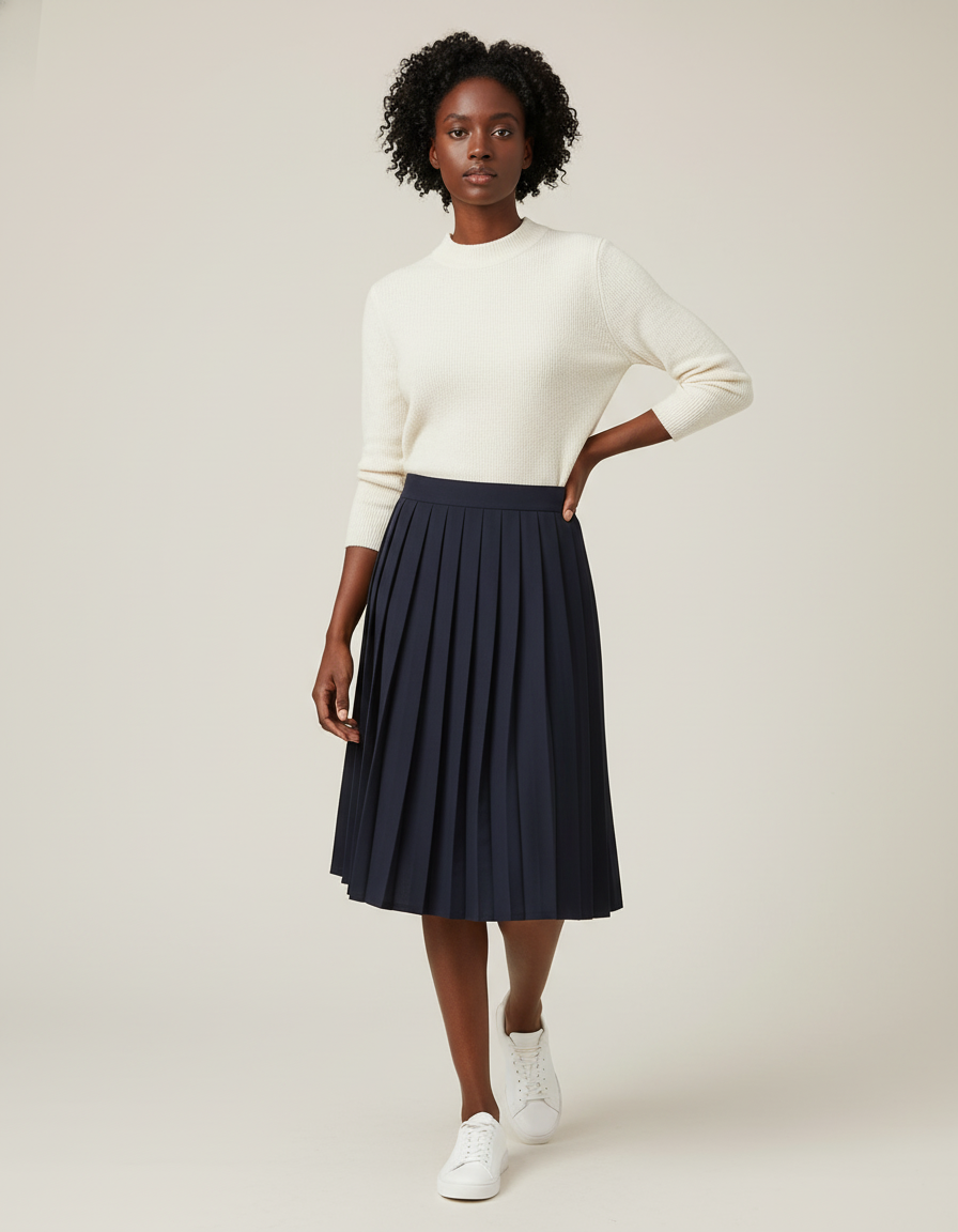 Jupe Patineuse Bleue Marine Plissée Chic Élégante