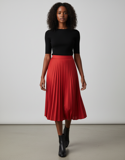 Jupe Patineuse Rouge Midi Plissée