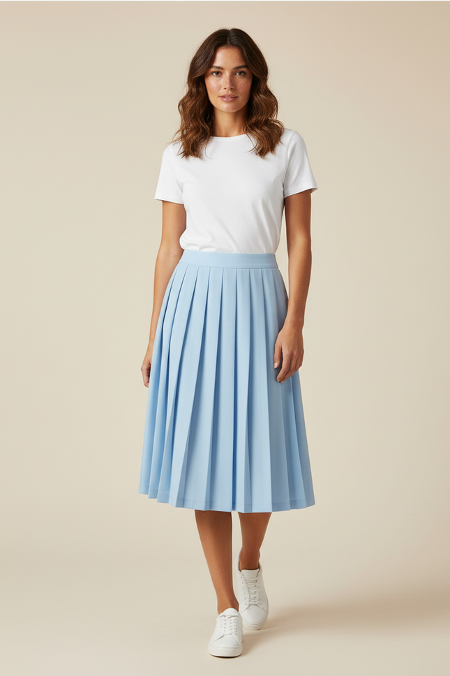 Jupe Patineuse Bleue Ciel Plissée Fluide