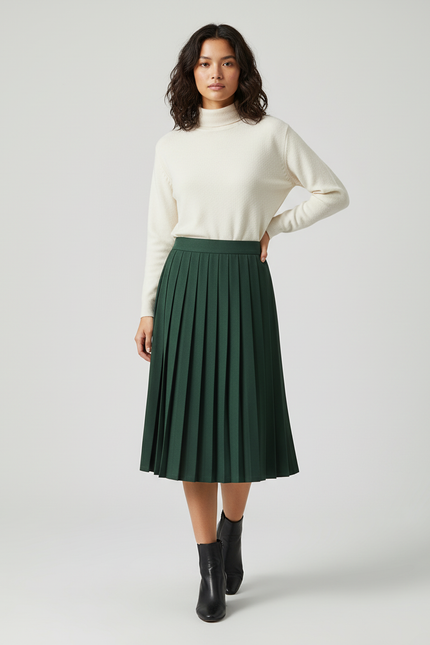 Jupe Patineuse Verte Plissée Élégante